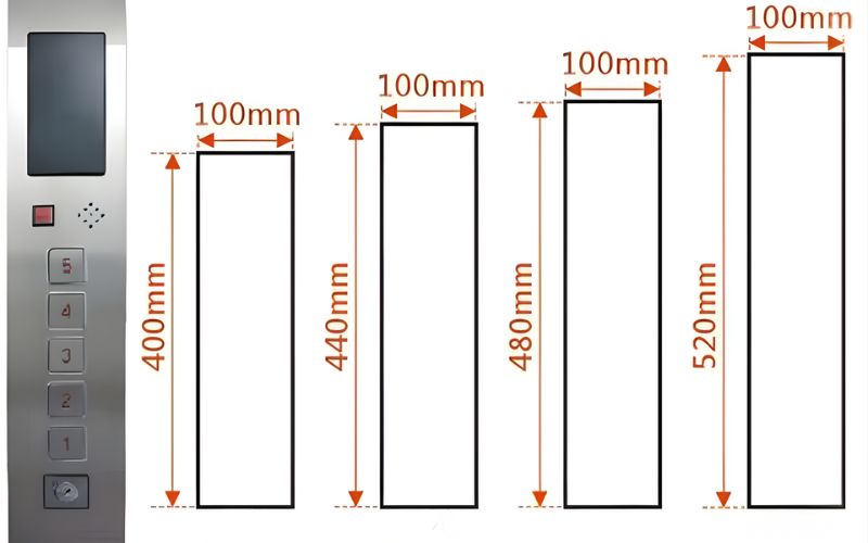 Kích thước bảng điều khiển thang máy tiêu chuẩn
