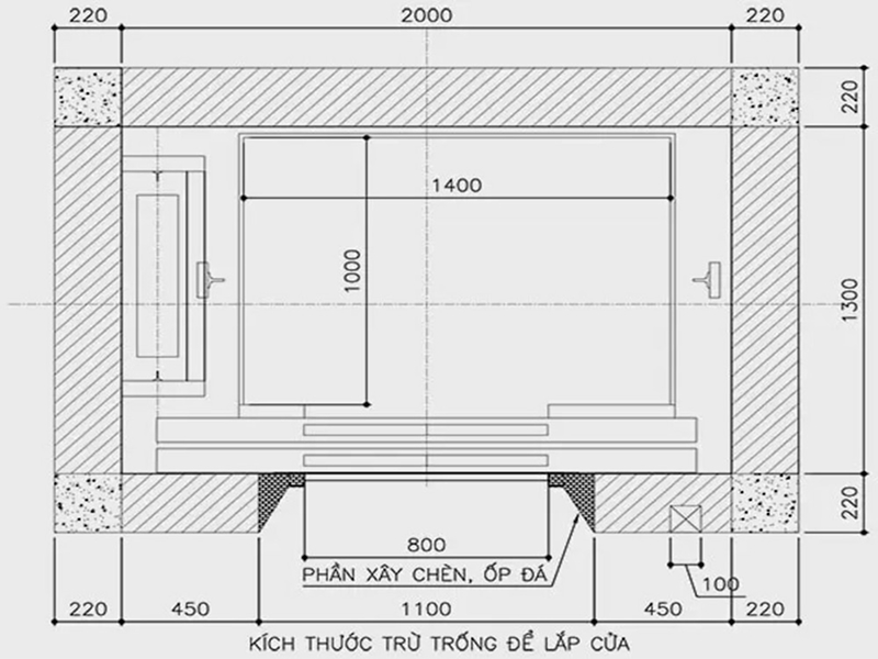 Kích thước kích thước thang máy tiêu chuẩn 450kg đối trọng hông